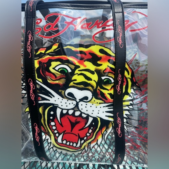 Ed Hardy NWT Transparent Tote with Tiger and Black Straps Link Letters on Straps - Picture 2 of 12